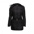 Donna moda Design stile Casual piuma d'oca giacca lunga con falso staccabile cappuccio con pelliccia